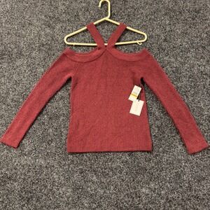 NWT 1 STATE Women's Crimson Cold Shoulder Halter Neck Sweater Size S